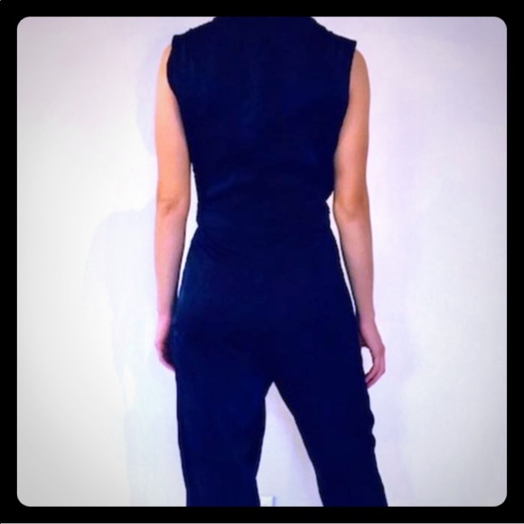 NWT Dressy Shimmer Satin Navy Jumpsuit - Picture 2 of 4